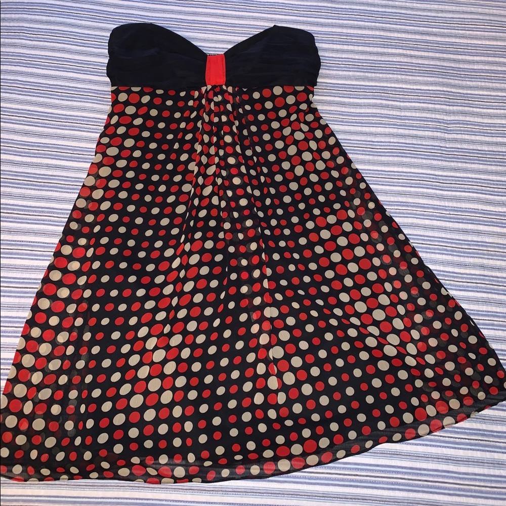 Strapless polka dot semi-formal dress